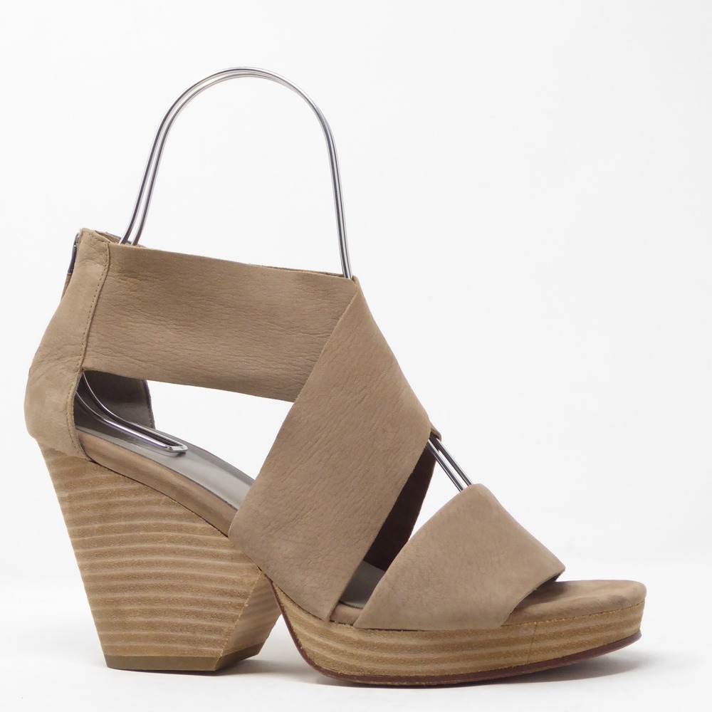 Eileen Fisher Womens Ellis Taupe Nubuck Strappy Wedge Platform Sandals Size 8